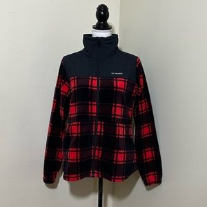 Columbia Women’s Plaid Fleece Jacket Small Full Zip Outdoor Cozy